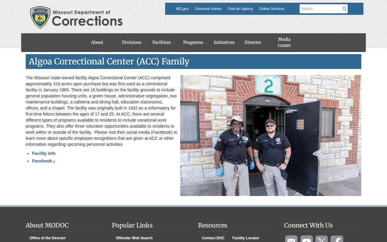 Algoa Correctional Center release records and facility history information