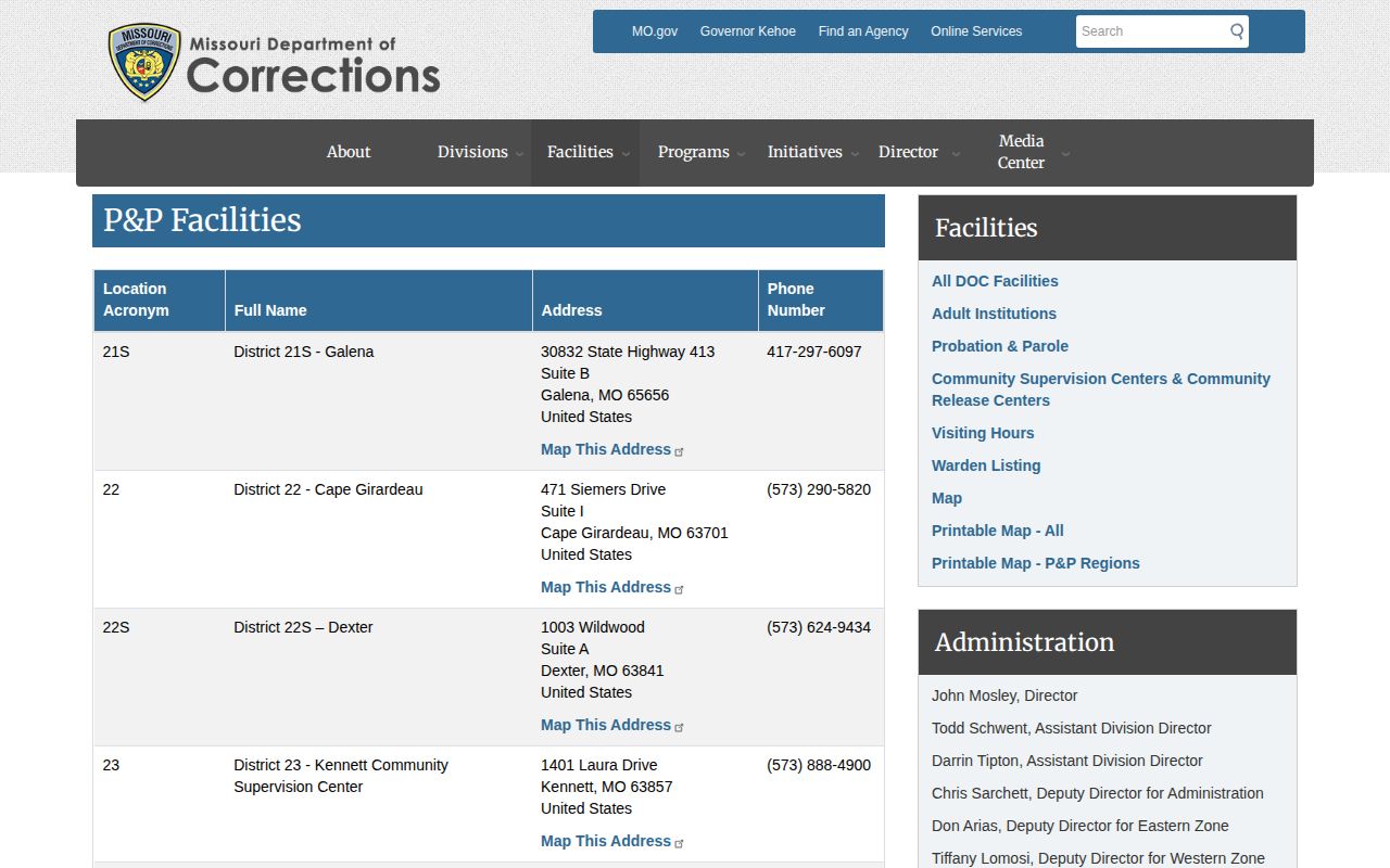Cole County parole and probation District 27 office listing
