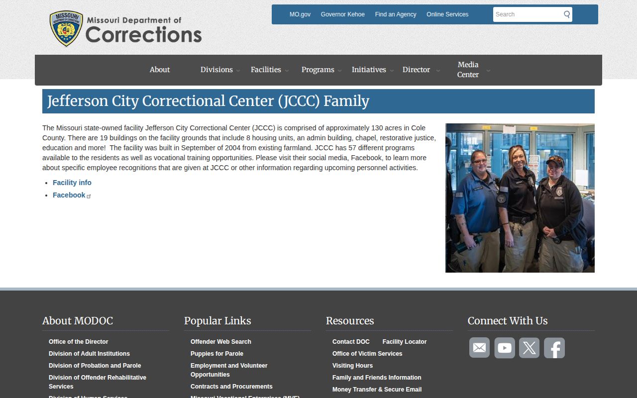 Jefferson City Correctional Center release records and facility history