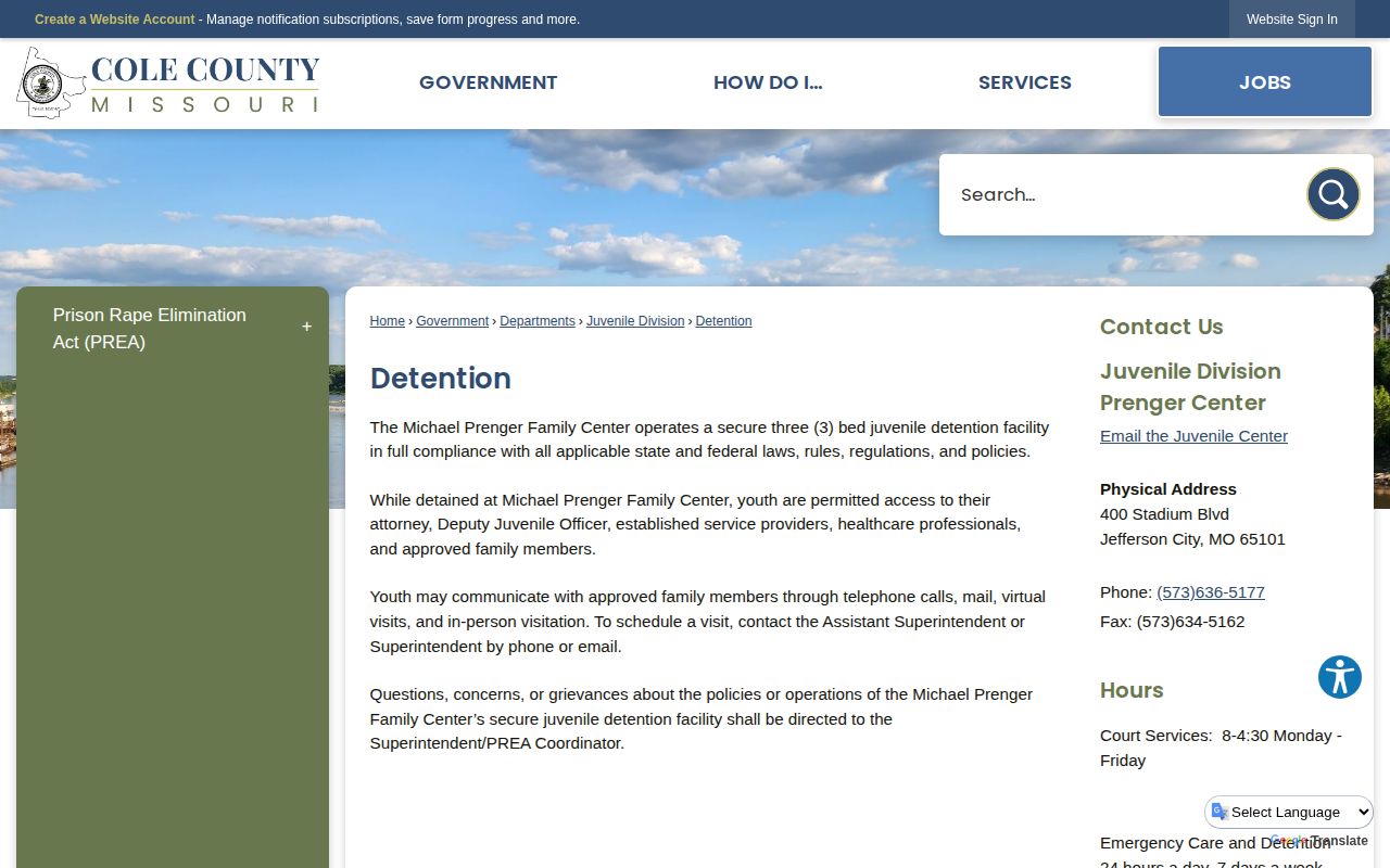 Michael Prenger Family Center juvenile detention and confidential release records source