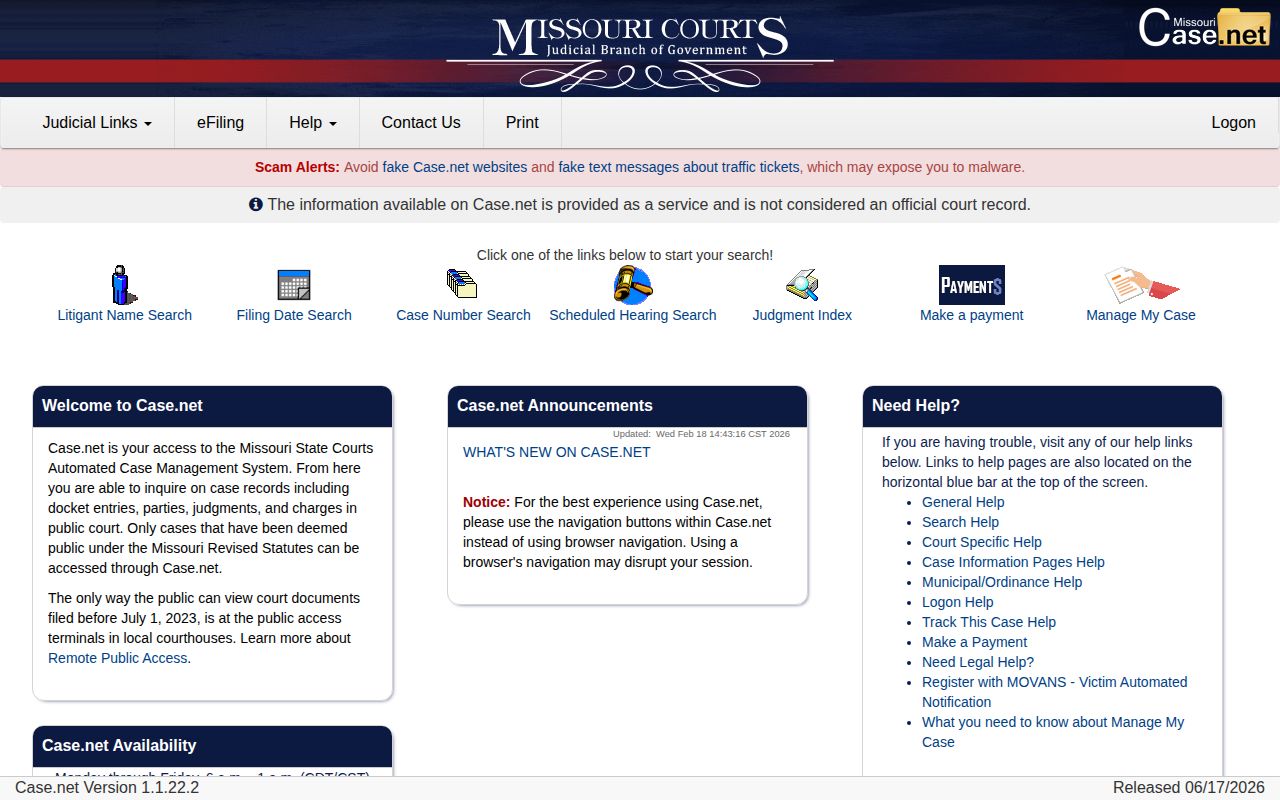 Cole County released inmate Case.net court record search