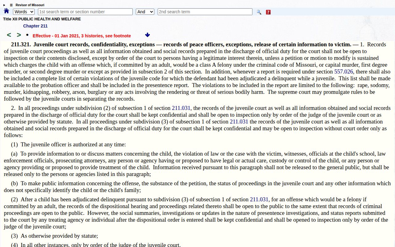 Missouri juvenile confidentiality statute for Cole County release records
