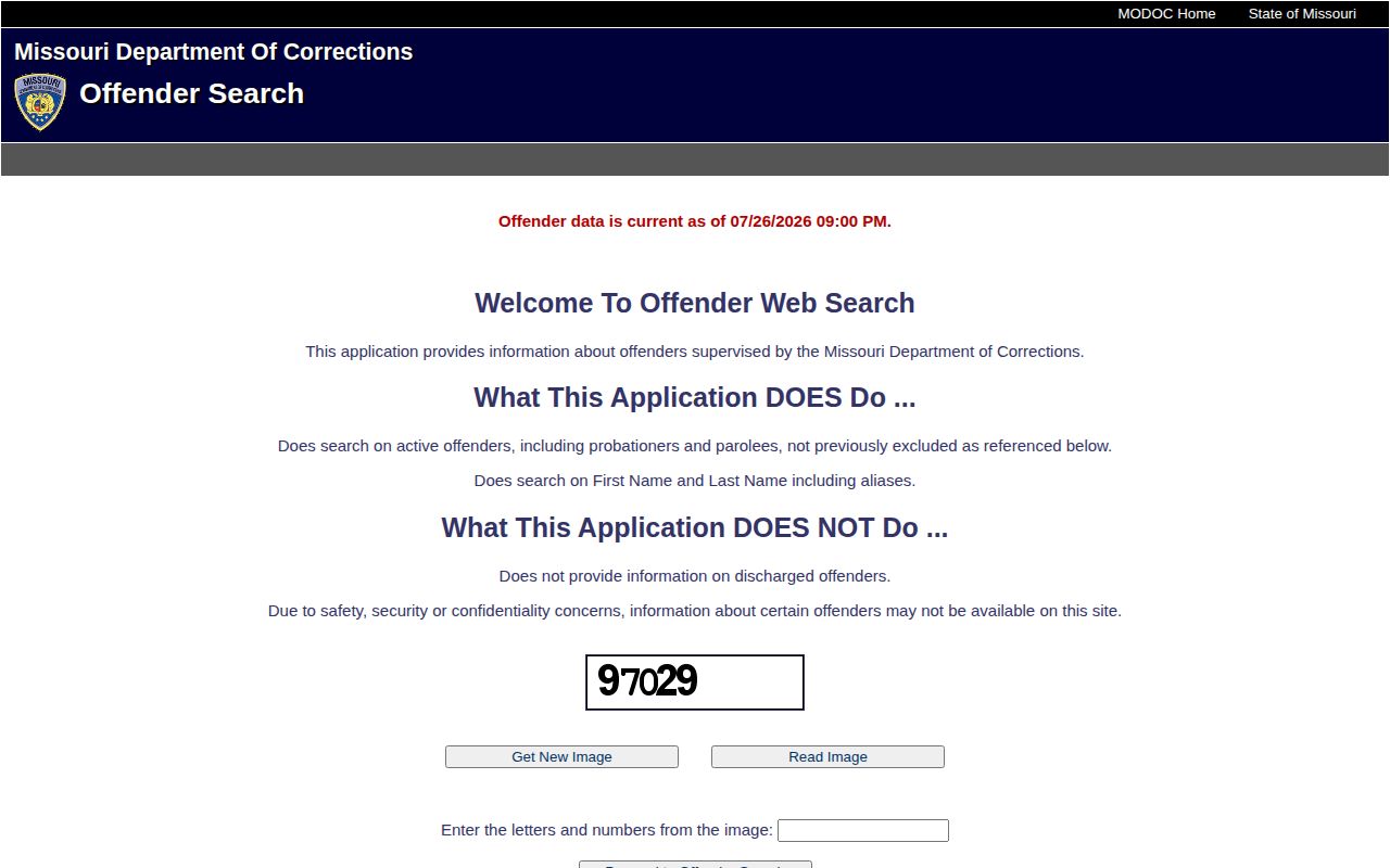 Algoa Correctional Center offender release search through MODOC