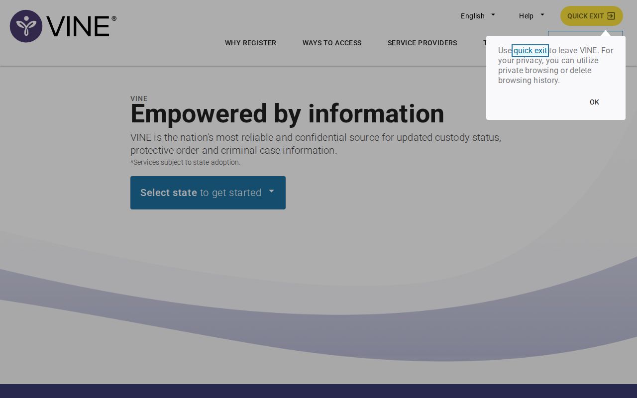 Cole County VINELink inmate person search and release notification screen